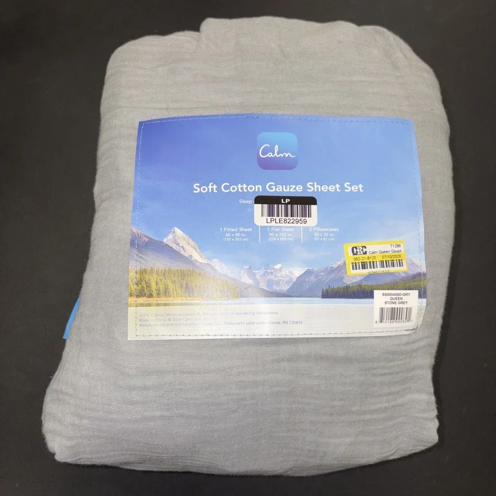 Calm Gray Soft Cotton Gauze Sheet Set Size Queen 20741
